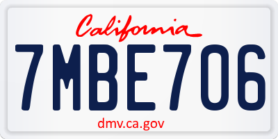 CA license plate 7MBE706