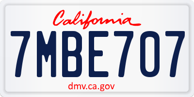 CA license plate 7MBE707