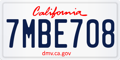 CA license plate 7MBE708