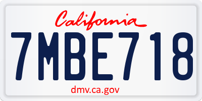 CA license plate 7MBE718