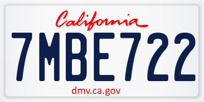CA license plate 7MBE722