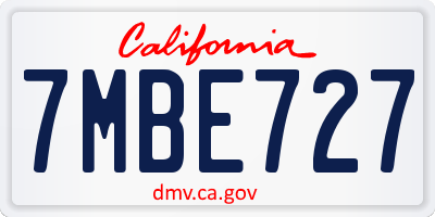 CA license plate 7MBE727