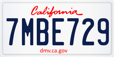 CA license plate 7MBE729