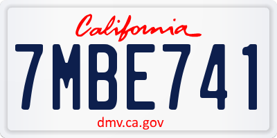 CA license plate 7MBE741