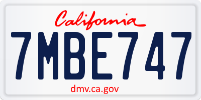 CA license plate 7MBE747