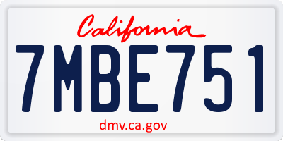 CA license plate 7MBE751