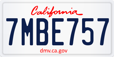 CA license plate 7MBE757