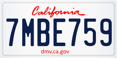 CA license plate 7MBE759