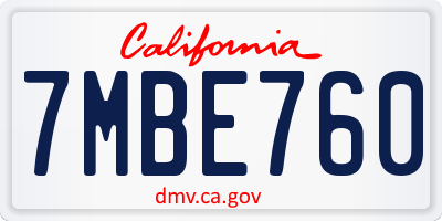 CA license plate 7MBE760