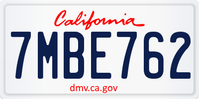 CA license plate 7MBE762