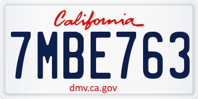 CA license plate 7MBE763