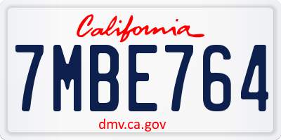 CA license plate 7MBE764