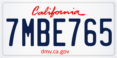 CA license plate 7MBE765