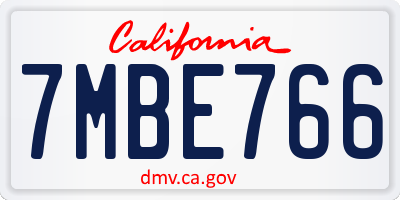 CA license plate 7MBE766