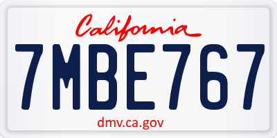 CA license plate 7MBE767