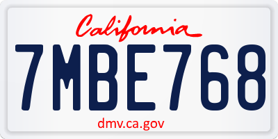 CA license plate 7MBE768