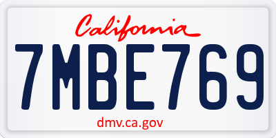 CA license plate 7MBE769