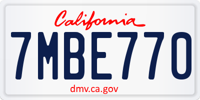 CA license plate 7MBE770