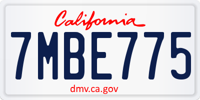CA license plate 7MBE775