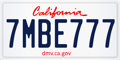 CA license plate 7MBE777