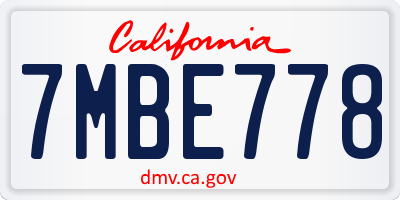 CA license plate 7MBE778