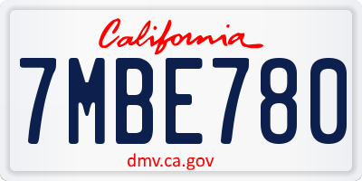 CA license plate 7MBE780