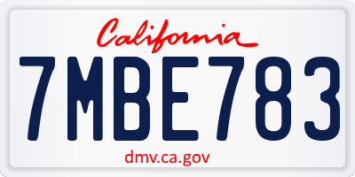 CA license plate 7MBE783
