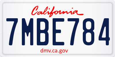 CA license plate 7MBE784