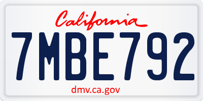 CA license plate 7MBE792