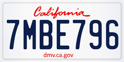 CA license plate 7MBE796