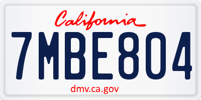 CA license plate 7MBE804
