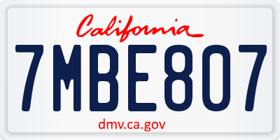 CA license plate 7MBE807
