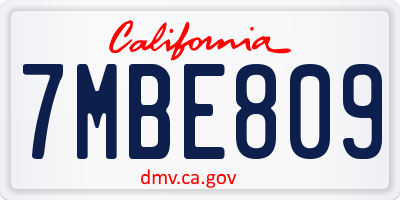 CA license plate 7MBE809