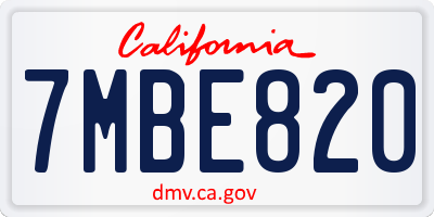 CA license plate 7MBE820