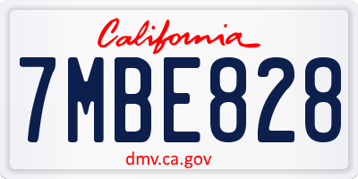 CA license plate 7MBE828