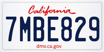 CA license plate 7MBE829