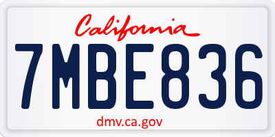 CA license plate 7MBE836