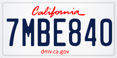 CA license plate 7MBE840