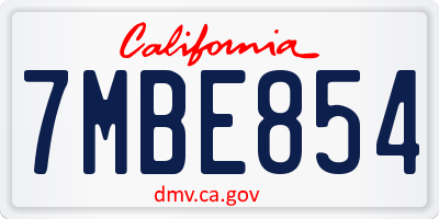 CA license plate 7MBE854