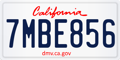 CA license plate 7MBE856