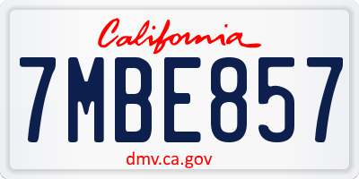 CA license plate 7MBE857