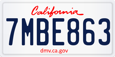 CA license plate 7MBE863