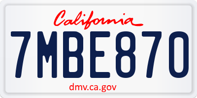 CA license plate 7MBE870
