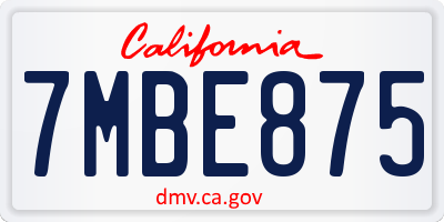 CA license plate 7MBE875
