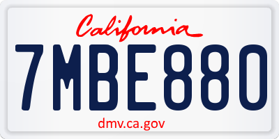 CA license plate 7MBE880
