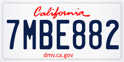 CA license plate 7MBE882