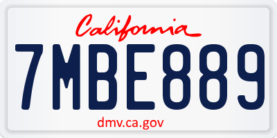 CA license plate 7MBE889