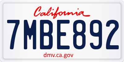 CA license plate 7MBE892