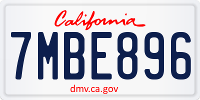 CA license plate 7MBE896