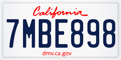 CA license plate 7MBE898